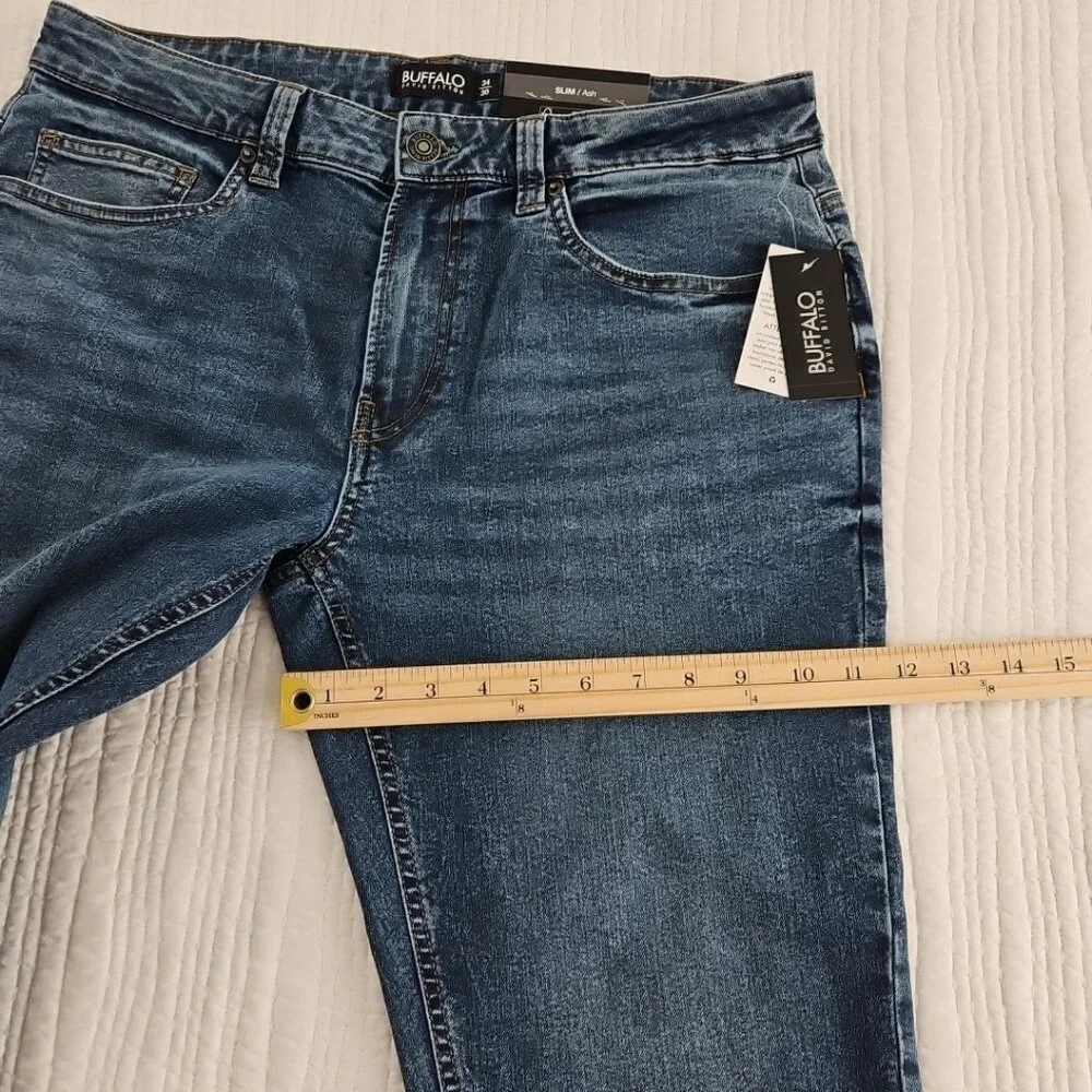 Buffalo David Bitton Ash Jeans Men's 34x30 Med Wash NEW Slim‎ Straight Stretch